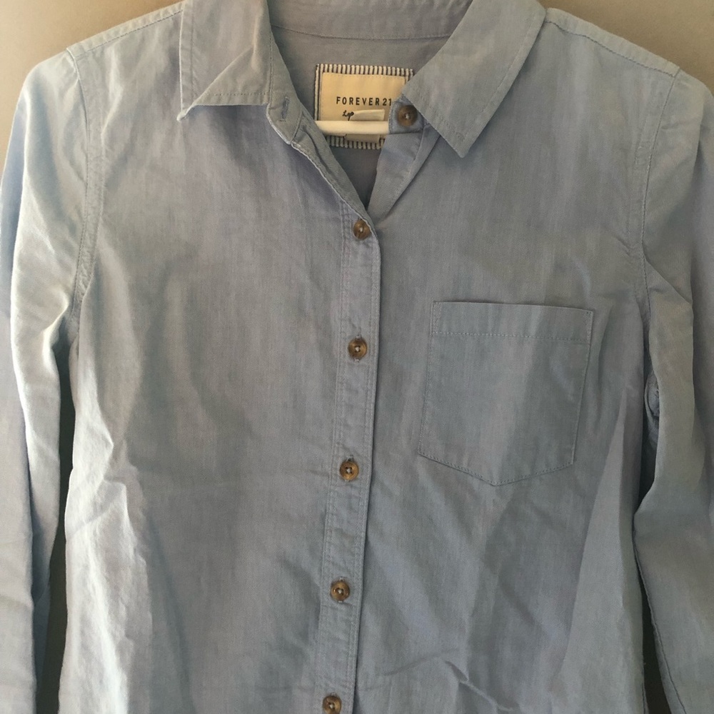 F21 Chambray Long Sleeve Button Down